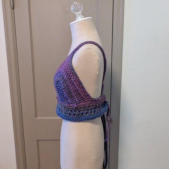 Fairycore Crochet Knit Boho Wrap Top Hippie Festival Coastal Cowgirl Crop - Picture 3 of 8